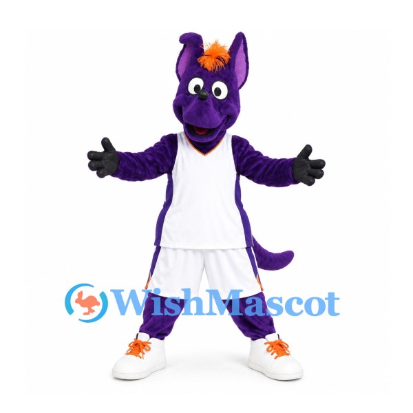 Dragon Mascot Costume in Purple with White Sports Uniform