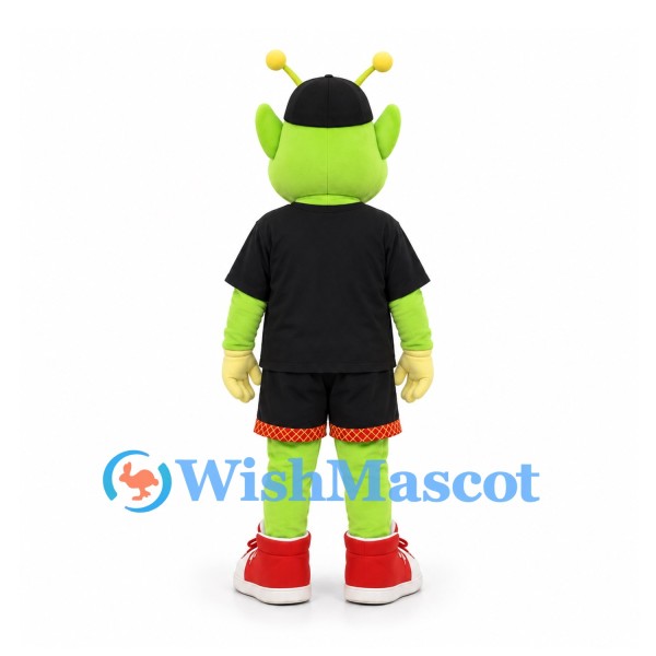Alien Mascot Costume in Green with Black Sports Uniform