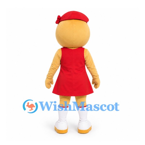 Girl Mascot Costume in Red Dress and Cap with White Boots