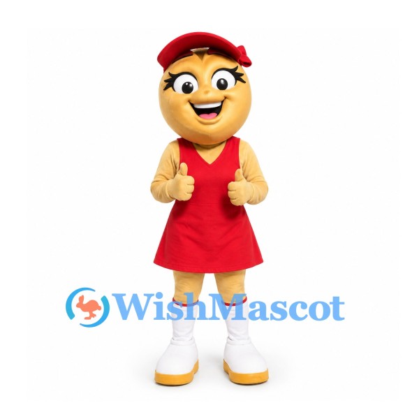 Girl Mascot Costume in Red Dress and Cap with White Boots