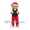 Walnut Mascot Costume in Red Trousers with Black Vest and Red Cap