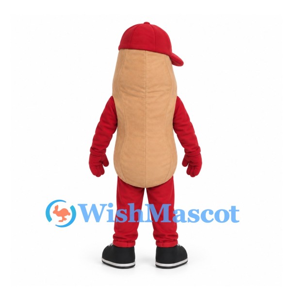 Peanut Mascot Costume in Tan and Red with Sideways Cap