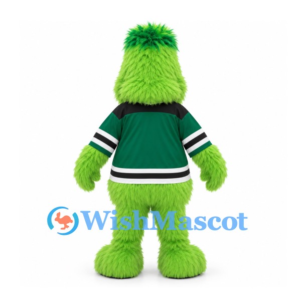 Monster Mascot Costume in Green with Dark Green Hockey Jersey