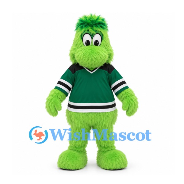 Monster Mascot Costume in Green with Dark Green Hockey Jersey