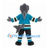 Shark Mascot Costume in Gray with Teal Hockey Uniform
