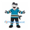 Shark Mascot Costume in Gray with Teal Hockey Uniform