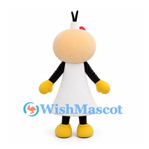 Girl Character Mascot Costume with Round Head White Dress and Yellow Gloves