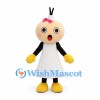 Girl Character Mascot Costume with Round Head White Dress and Yellow Gloves