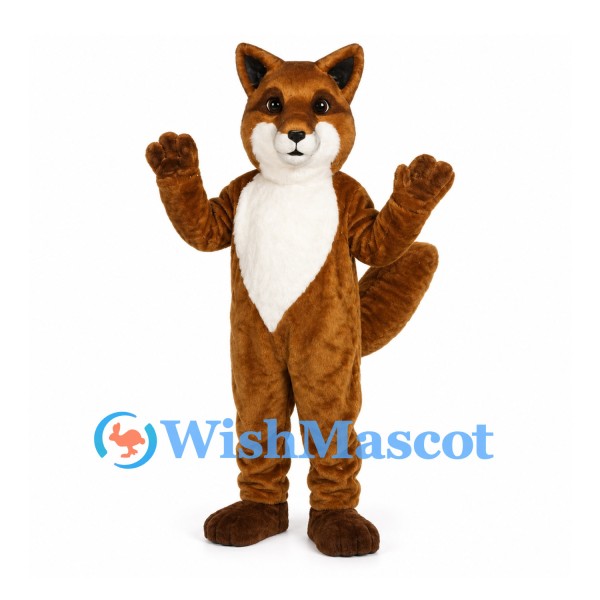 Fox Mascot Costume in Brown with Large White Chest and Bushy Tail