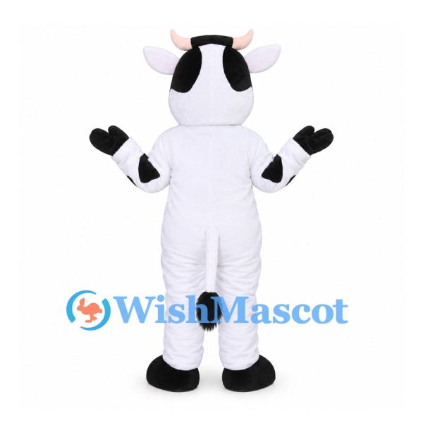 Cow Mascot Costume in White and Black with Pink Muzzle