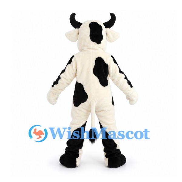 Bull Mascot Costume in Cream and Black with Curved Horns