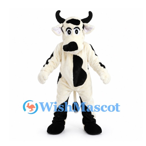 Bull Mascot Costume in Cream and Black with Curved Horns