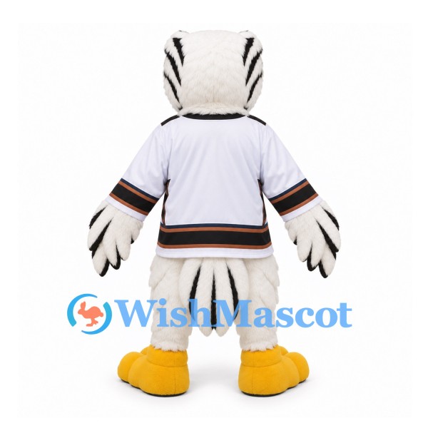 Eagle Mascot Costume in White with Hockey Jersey and Yellow Feet