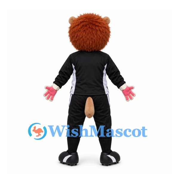 Bear Mascot Costume in Brown with Black Sports Outfit and Pink Gloves