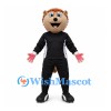 Bear Mascot Costume in Brown with Black Sports Outfit and Pink Gloves