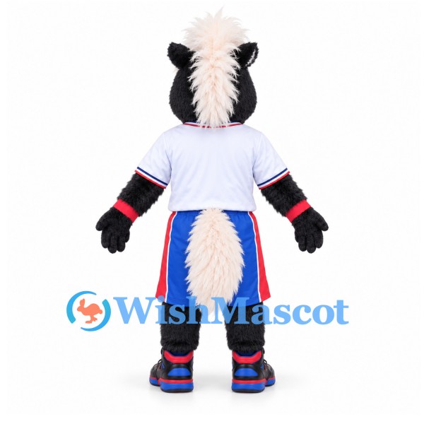 Horse Mascot Costume in Black and White with Blue Sports Shorts