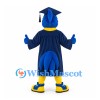 Bird Mascot Costume in Blue with Graduation Cap and Gown