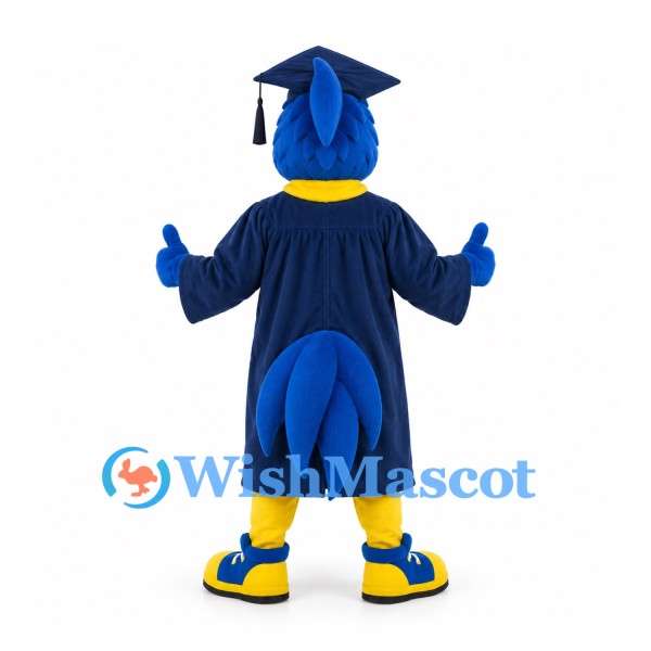 Bird Mascot Costume in Blue with Graduation Cap and Gown