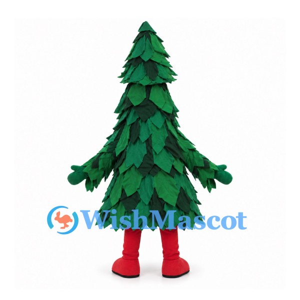 Christmas Tree Mascot Costume in Green with Layered Branches and Red Boots