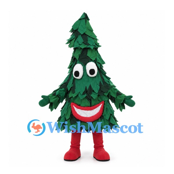 Christmas Tree Mascot Costume in Green with Layered Branches and Red Boots