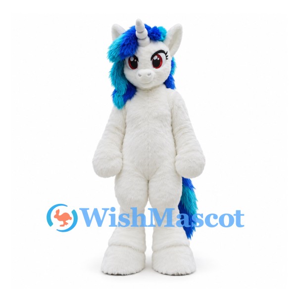 Unicorn Mascot Costume in White with Blue and Teal Mane