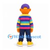 Boy Mascot Costume in Rainbow Striped Shirt and Purple Cap