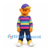 Boy Mascot Costume in Rainbow Striped Shirt and Purple Cap
