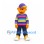 Boy Mascot Costume in Rainbow Striped Shirt and Purple Cap