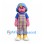 Girl Mascot Costume in Plaid Overalls with Blue Hair and Yellow Boots