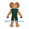 Ram Mascot Costume in Tan with Green Basketball Uniform