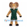 Ram Mascot Costume in Tan with Green Basketball Uniform