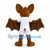 Bat Mascot Costume in Brown with White Sports Uniform and Spread Wings