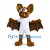 Bat Mascot Costume in Brown with White Sports Uniform and Spread Wings