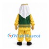 Man Mascot Costume in Gold Outfit with Green Vest and White Headscarf