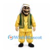 Man Mascot Costume in Gold Outfit with Green Vest and White Headscarf