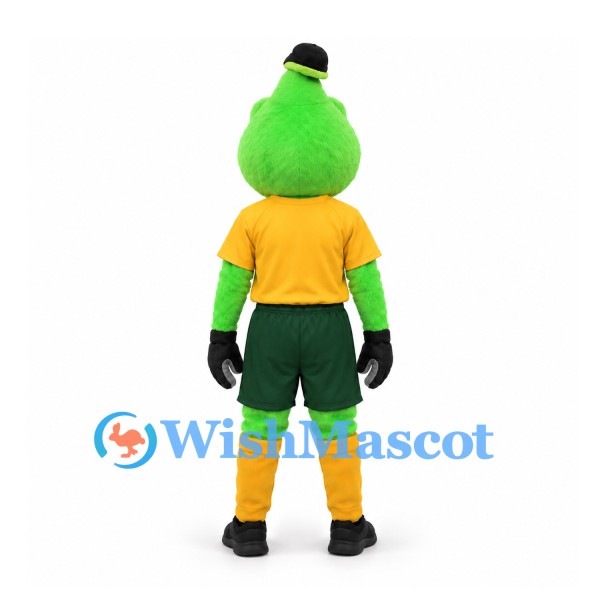Cricket Mascot Costume in Green with Yellow Shirt and Dark Shorts