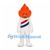 Flame Mascot Costume in Orange with White Outfit and Diagonal Stripes