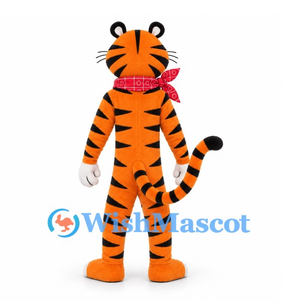 Tiger Mascot Costume in Orange with Red Checkered Neck Scarf