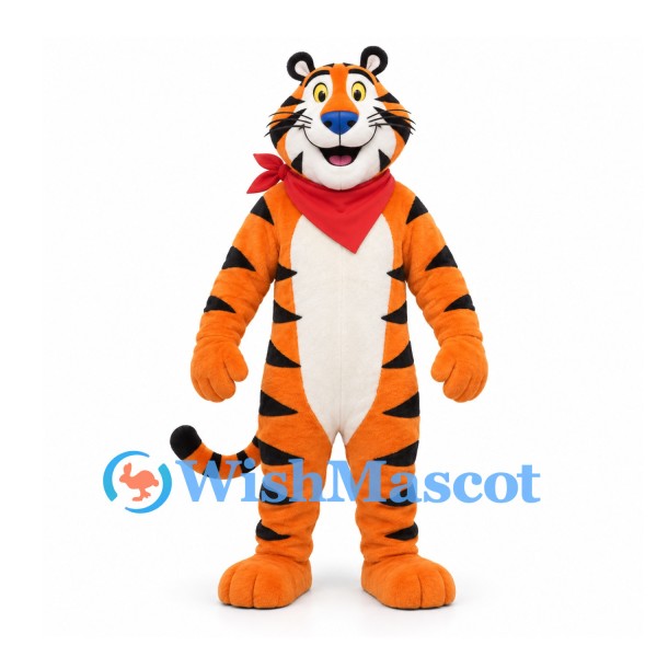 Tiger Mascot Costume in Orange with Red Neck Scarf