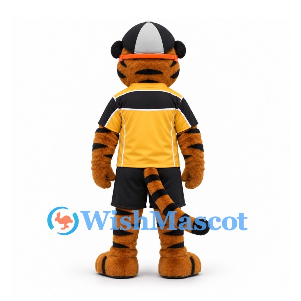 Tiger Mascot Costume with Yellow Sports Shirt Black Shorts and Helmet