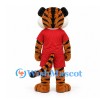 Tiger Mascot Costume in Orange with Red Sports Uniform