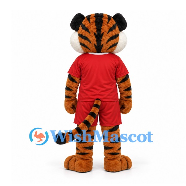 Tiger Mascot Costume in Orange with Red Sports Uniform