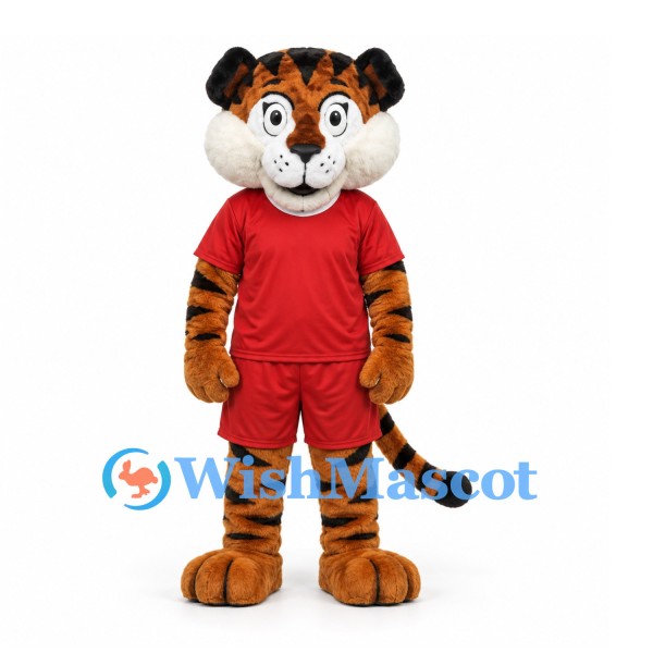 Tiger Mascot Costume in Orange with Red Sports Uniform