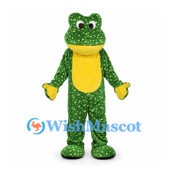 Frog Mascot Costume in Green with Yellow Spots and Belly