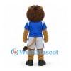 Lion Mascot Costume in Blue Shirt and Gray Sports Shorts