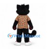 Wolf Mascot Costume in Black and Red with Multicolor Shirt