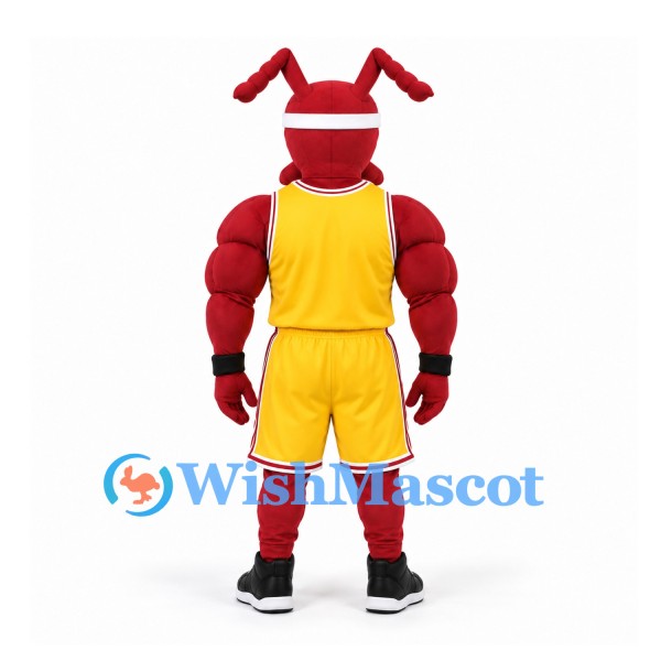 Ant Mascot Costume in Red with Yellow Basketball Uniform