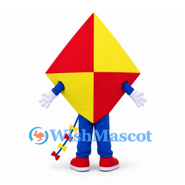 Kite Mascot Costume in Red and Yellow with Blue Trousers