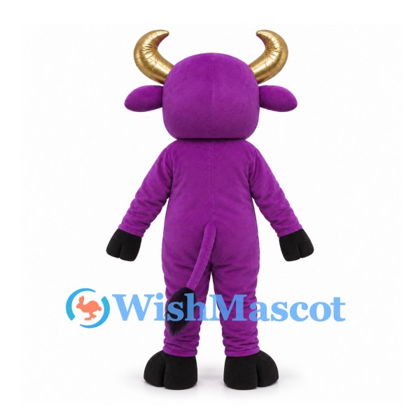 Bull Mascot Costume in Purple with Gold Horns and Nose Ring