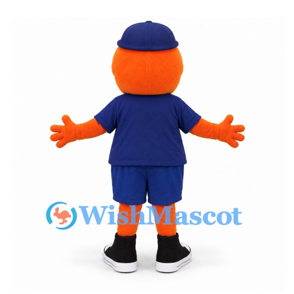Orange Mascot Costume with Navy Sports Outfit and Cap
